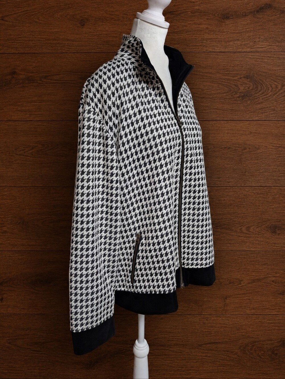 Chico's Travelers Black & White Houndstooth Zip Front Blazer Jacket Women Size 3 - Picture 6 of 16